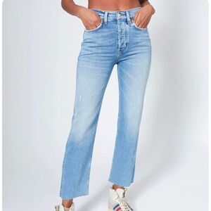 Re/Done Comfort Stretch High Rise Stove Pipe in Light Stone